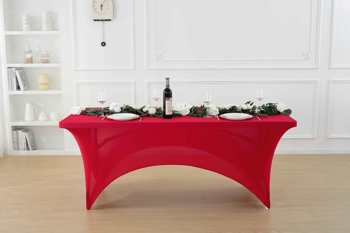 Craft And Party 2 Pack 6ft Red Spandex Tablecloth – Fitted Stretch Cover – Universal Fit for Folding Tables – Wrinkle-Free, Washable – Ideal for Parties, Weddings, Events