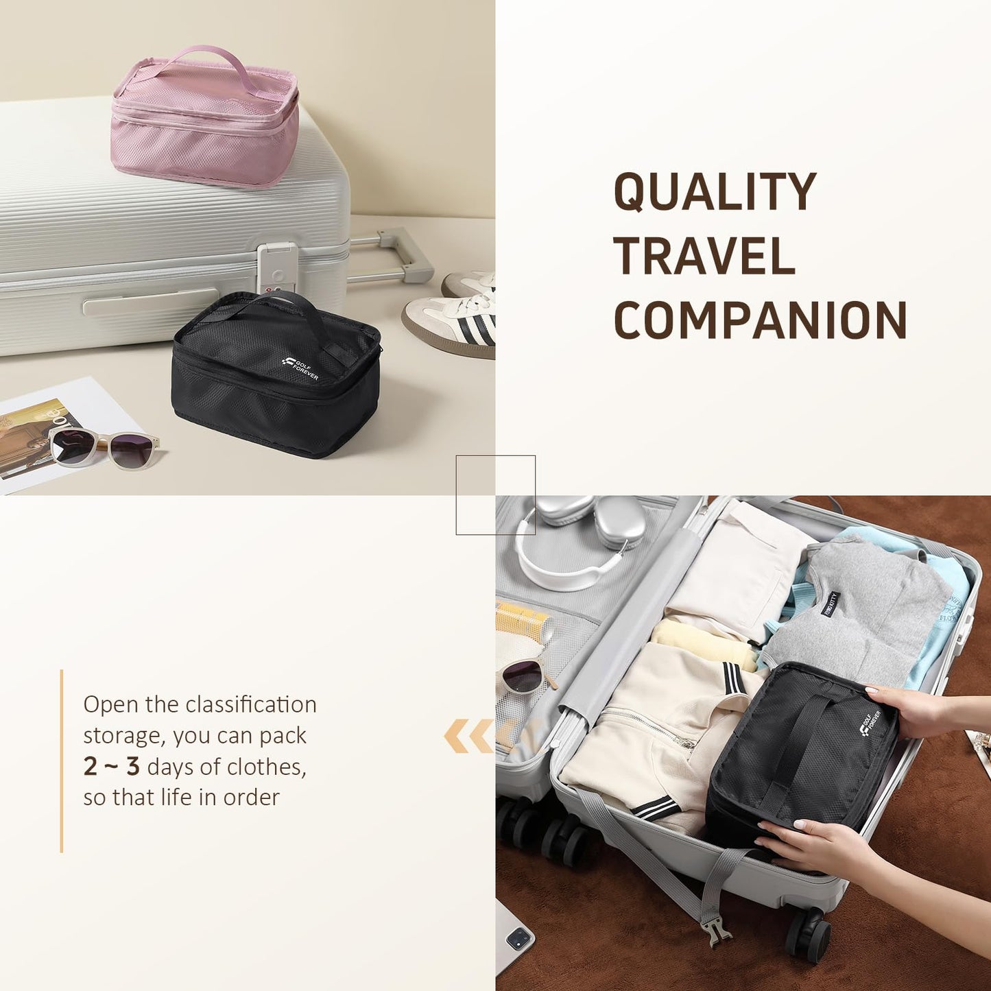 GOLF QUALITY Multi-layer storage bag Casual simple Luggage Packing Organizer with Hook,Clothing Underwear Bag,Carry On Closet,Classic black