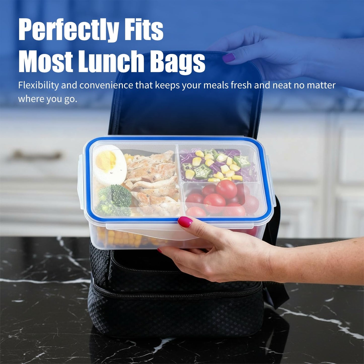 KIGI Meal Prep Containers for Adult Lunch & Snacks, Leak-Proof, BPA-free Plastic, Removable Divided Inserts, Airtight lids, 3 Compartment Food Storage, Microwave Safe, Bento Box, 4.7 Cup, 12 Piece Set
