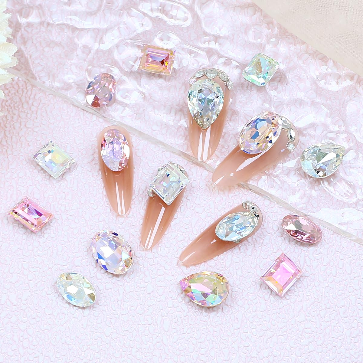 JINJIAO Big Rhinestone, Mix Shape Pointback 3D Charms Colorful Art Rhinestone 4 Style Diamonds for Nail Art DIY Crafts