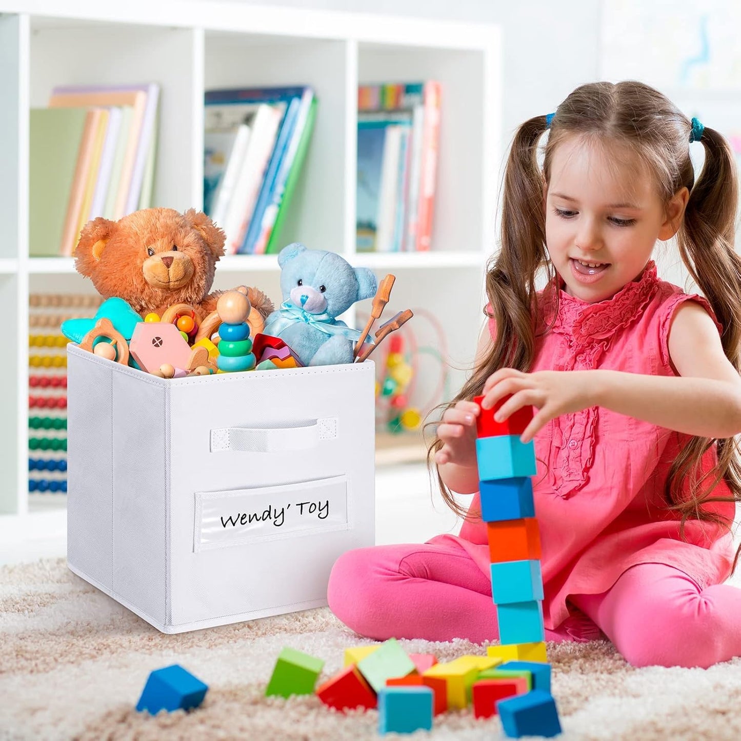 artsdi 13x13x13 storage cube bins (Set of 10) Fabric storage cubes with 10 Labels Window Cards & a Pen, storage cubes 13x13, Collapsible 13 inch cube storage bins, Cubby Organizer Boxes, White