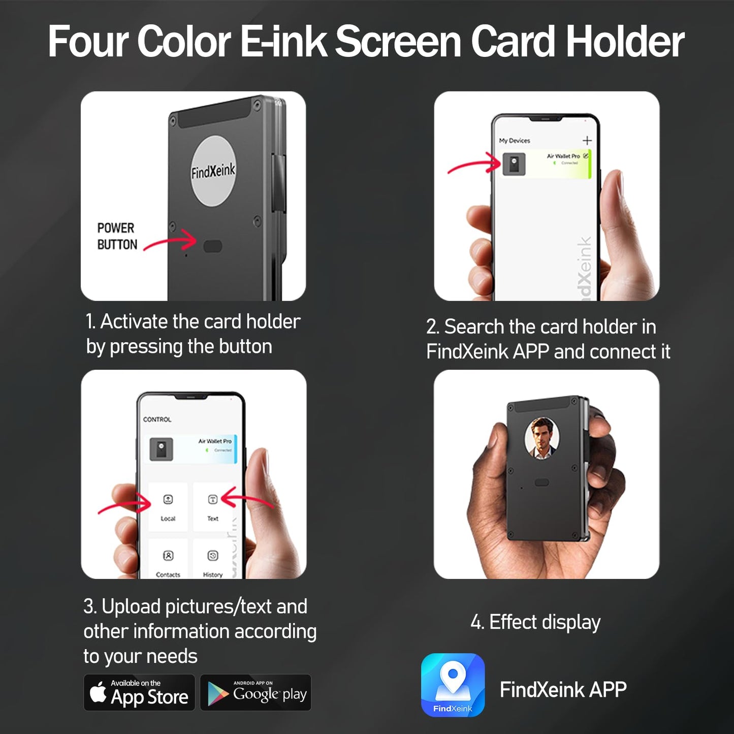 Personalized E-Ink Air Tag Wallet - Trackable Wallet with Custom Electronic photo/Text/Contact information, Slim RFID Credit Card Holder build-in Find My Tracker, Gift for Men/Women