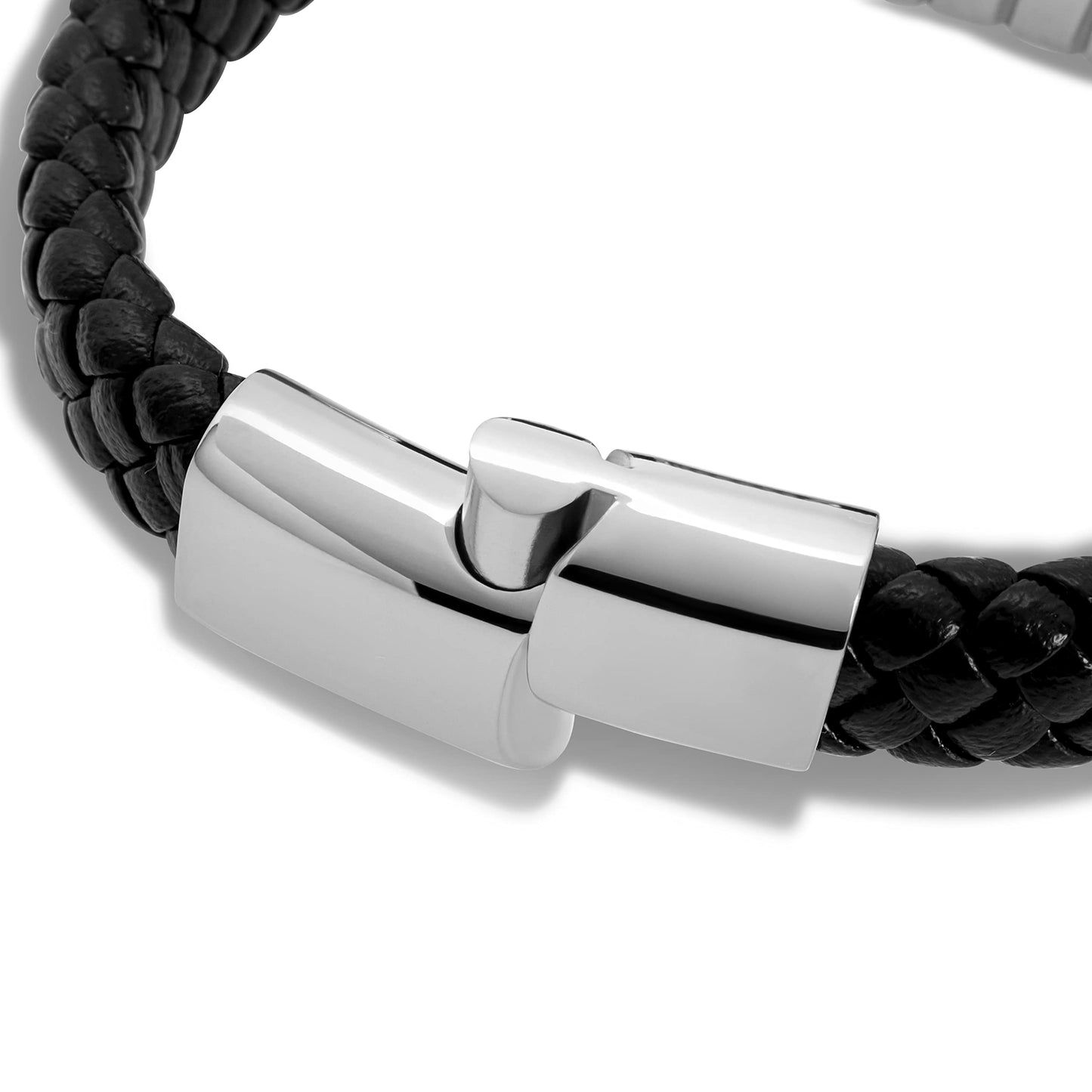 SERASAR Mens Leather Bracelet 17cm Silver Presents Men Gift Box Cowhide Braided Magnetic Clasp Multi Layer Wrap Rope Mans Male Bracelets Band Jewelry Magnet Accessories