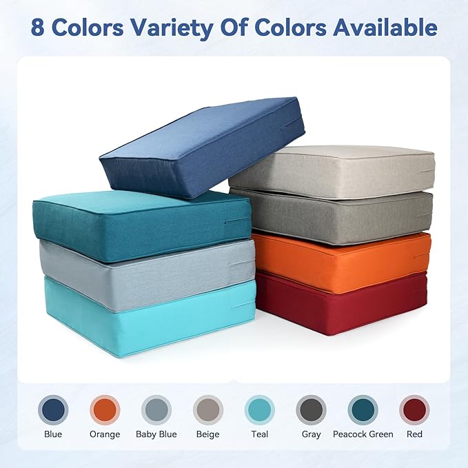 Luxury 6" Outdoor Cushions for Patio Furniture, 24x24x6" Thick Seat Cushion Set of 2, Fade Resistant Couch Chair Replacement Cushions High Density Deep Wicker Chair Cushion w/ Removable Cover, Blue