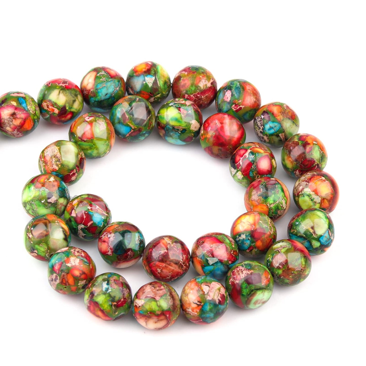 Filluck Natural Stone Beads 8mm Green Red Imperial Jasper Polished Round Smooth Gemstone Beads for Jewelry Making Adults 15 Inch(Green Red Imperial Jasper,8mm)