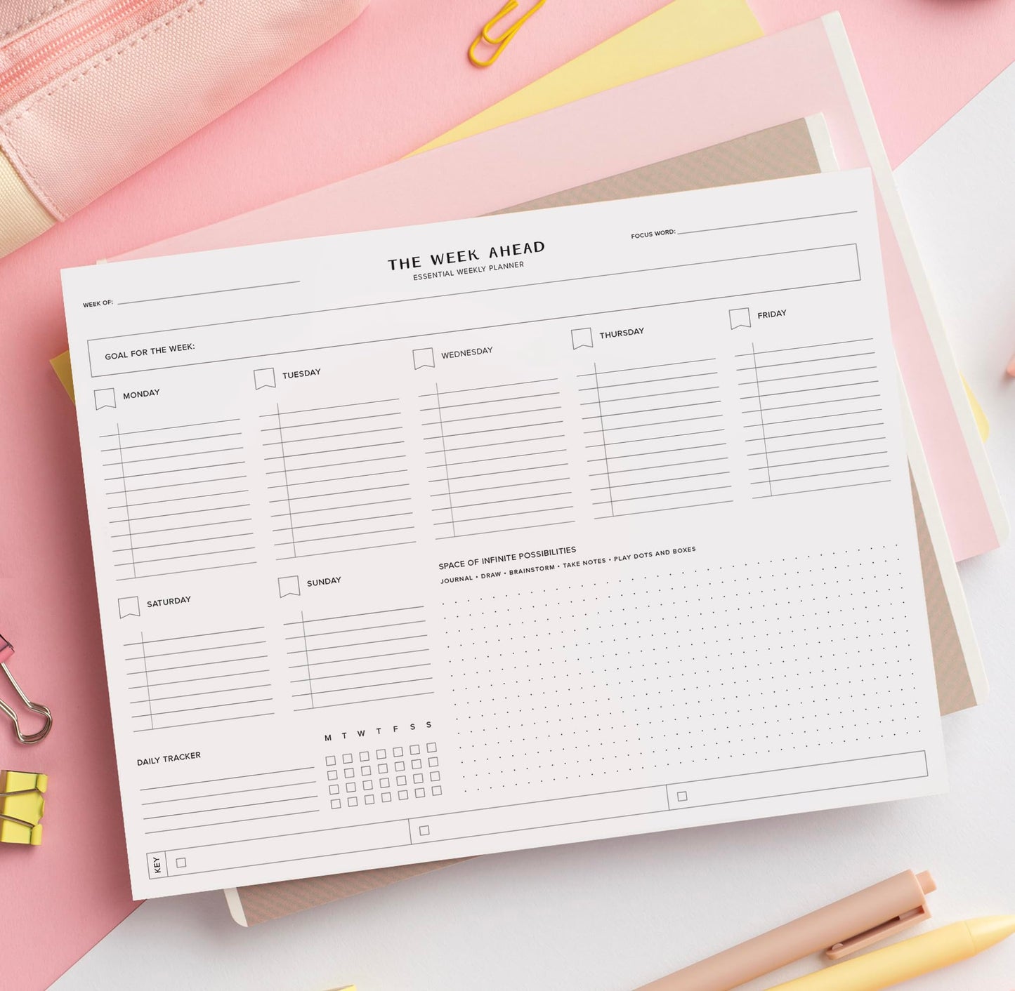 ThreeKin Essential Weekly Planner - 8.5"x11", 52 Tear-Off Sheets, Motivational Design, Goal Setting, Time Management, To-Do Lists, Productivity Organizer, Perfect for Home, Office, Students, Work