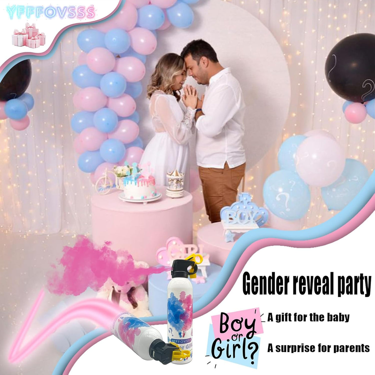 Gender Reveal Fire Extinguisher-2 Packs Pink Gender Reveal Smoke Spray Set for Baby Girl-Biodegradable Party Supplies Ideas & Decorations for Baby Shower (Pink Large)