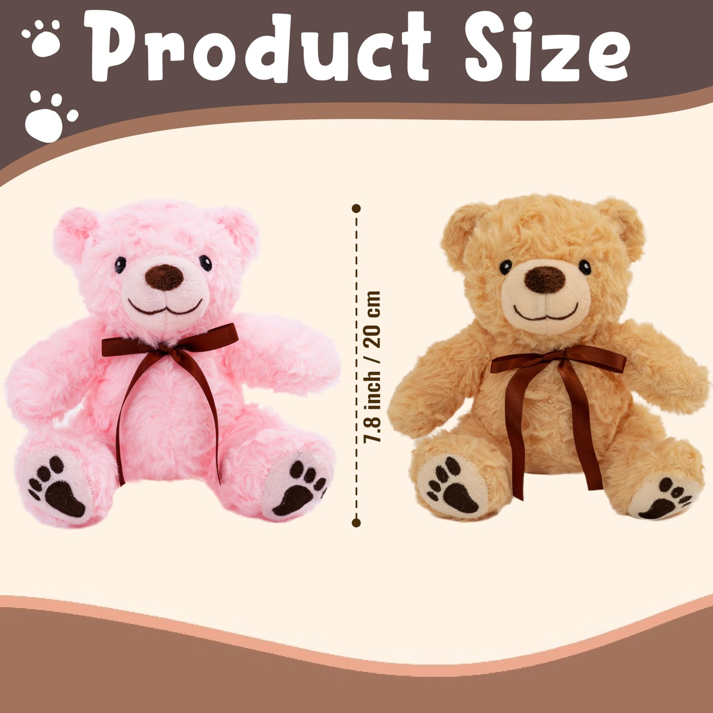 EEYQR 6Pcs Teddy Bear Stuffed Animals Bulk for Baby Shower, Small Stuffed Teddy Bear Plush, Bulk Bears Plush Toys for Baby Shower Party Decorations Christmas Valentine's Day (Brown, Pink)