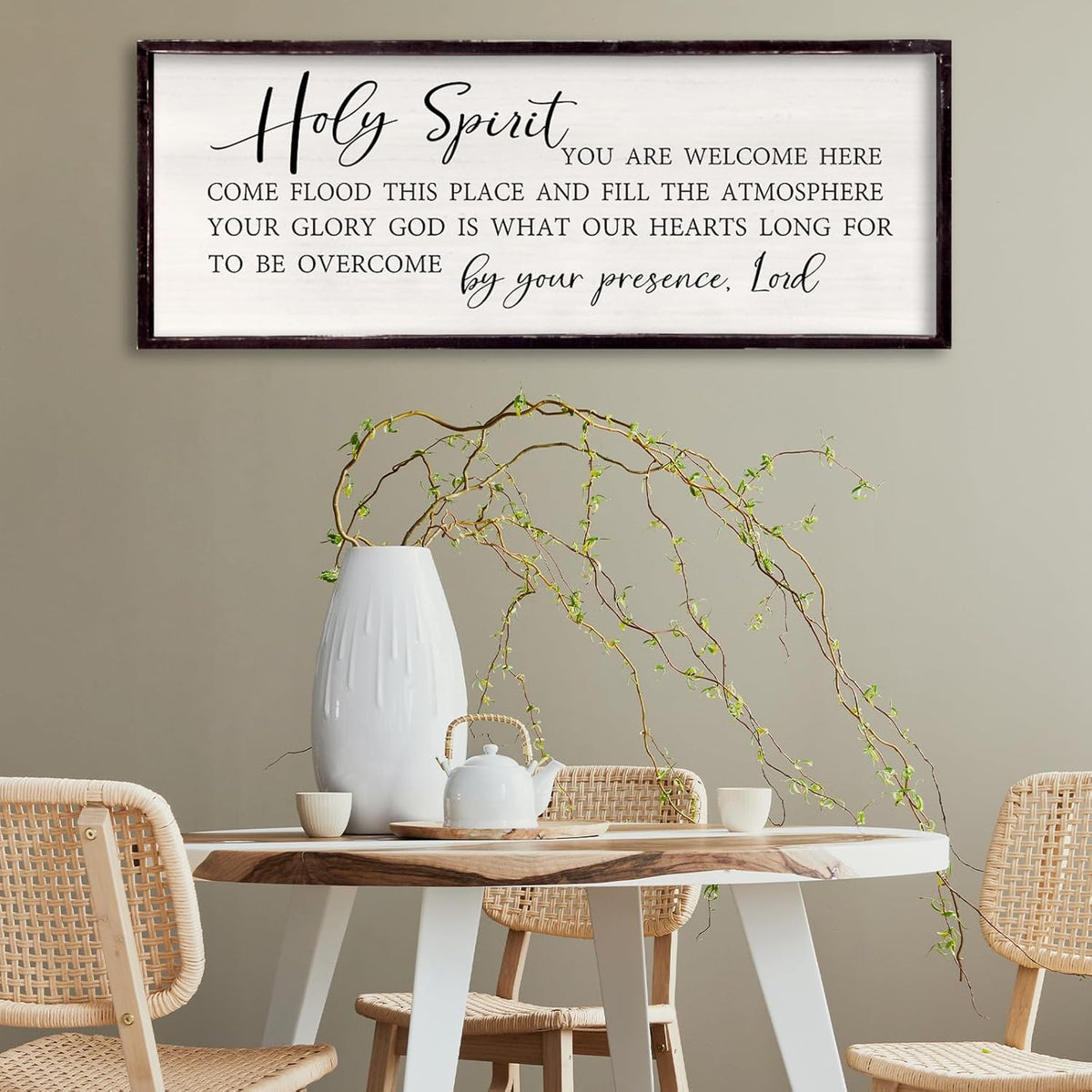 Holy Spirit You are Welcome Here Wall Decor 32"×12" Quote Bible Verse Religious Christian Scripture Wall Art Sign (Black)