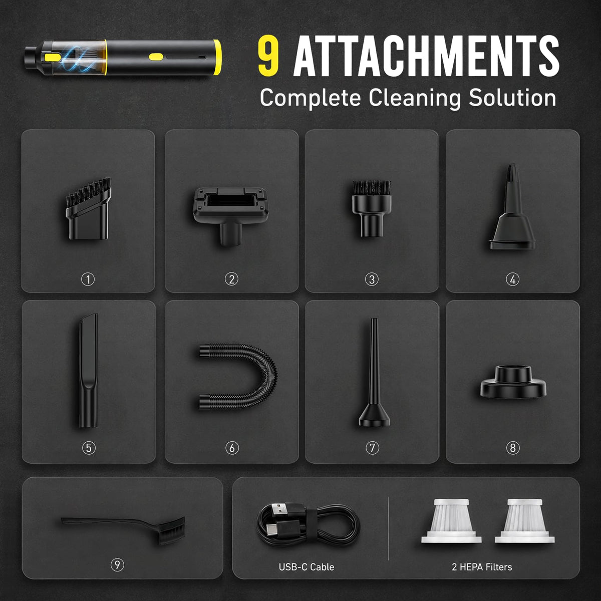 Handheld Car Vacuum Portable Cordless 3 Suction Modes