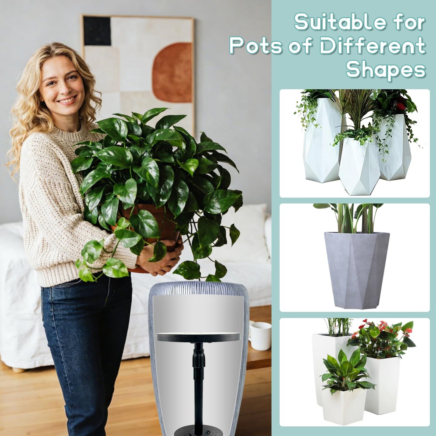 X-Kingsun 2 Pack Adjustable Height Plant Risers for Inside Pots 12-21" Planter Inserts with 6" 8" 10" Base Rise Planter Lift Inserts Risers for Indoor Outdoor Tall Large Planter Container Flower Pot