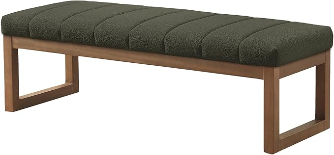 52.7" Bedroom Bench for End of Bed, Modern Upholstered Teddy Fabric Entryway Bench & Dining Bench, Footrest Stool Bench with Solid Wood Frame for Bedroom, Living Room (Green)