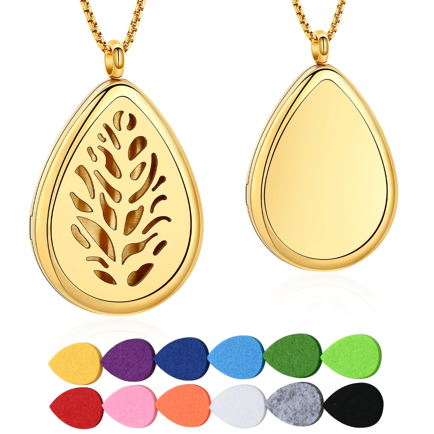 mingkejw Teardrop Essential Oil Diffuser Necklace Aromatherapy Pendant Locket Jewelry Stainless Steel Perfume Necklace| 22’’ Adjustable Chain| 12 Refill Pads| Gift Box