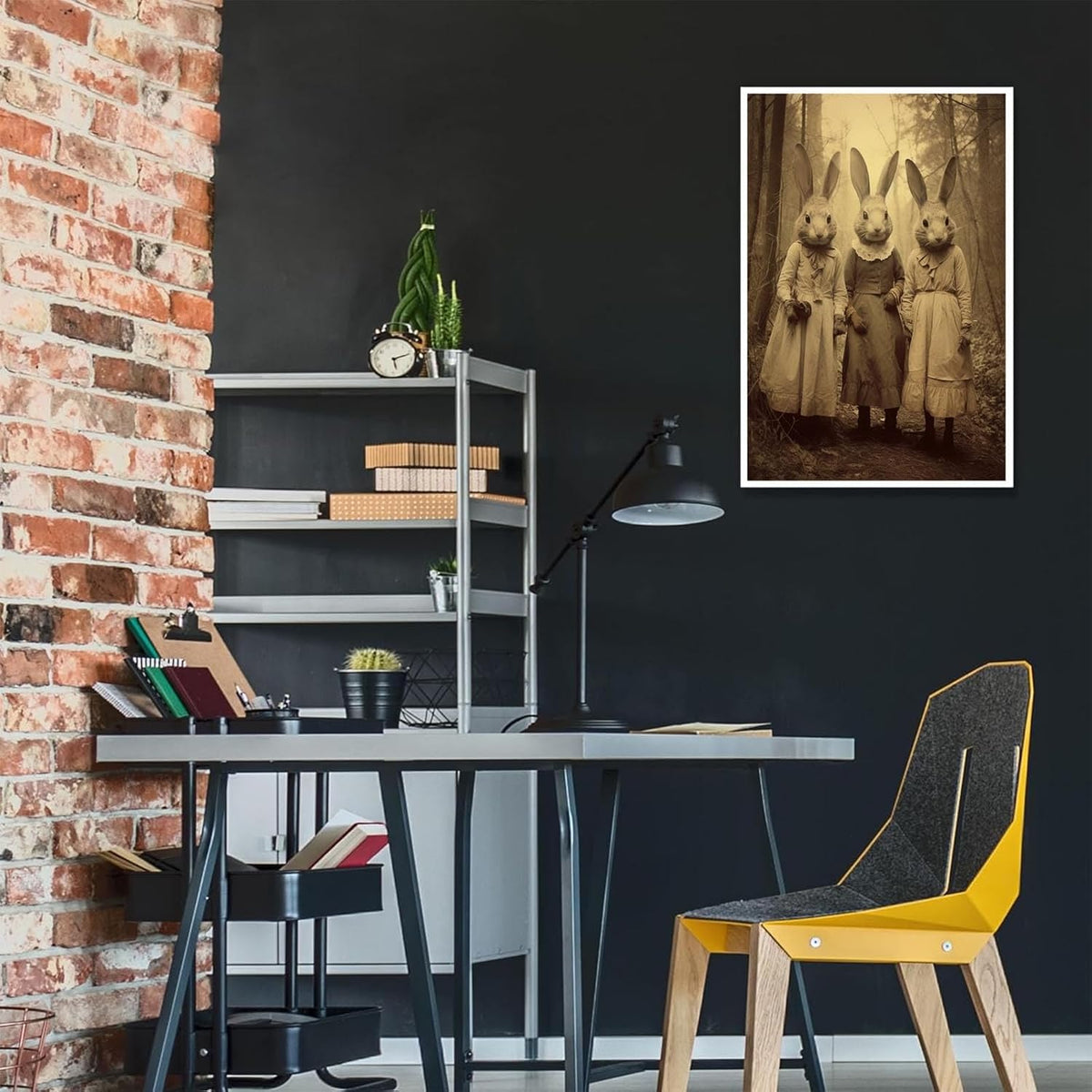 Vintage Horror Spooky Three Rabbits In Occult Forest Spooky Canvas Wall Art Poster Gothic Dark Academia Decorations Room Creepy Print Retro Halloween Wall Decor 16X24inch Unframed