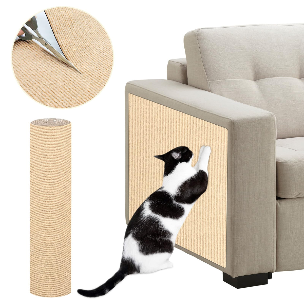 ENONCI 23.6x15.8 Cat Scratcher Mat, Self-Adhesive Cat Scratch Furniture Protector