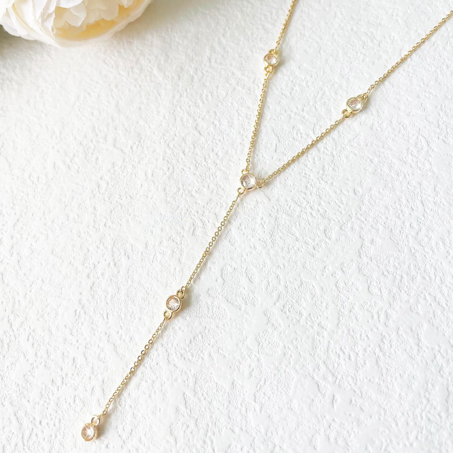 Zeffy Gold Necklace for Women- Dainty 14K Gold Plated Teardrop Drop Lariat Necklace Trendy Simple CZ Y-Shaped Body Chain Stack Wedding Prom Dangle Statement Necklace Jewelry Gifts