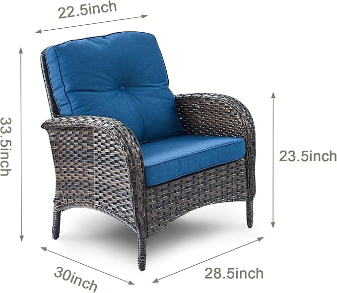 HUMMUH 5 Pieces Patio Furniture Set Wicker Outdoor Bistro Chairs with Ottomans Glass Top Side Table,Outdoor Conversation Set for Porch Deck Backyard Poolside