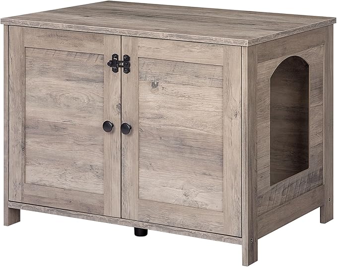 HOOBRO Litter Box Enclosure, Cat Litter Box Furniture with Removable Divider, Large Hidden Litter Box Furniture, Wooden Cat House, End Side Table, 31" L x 17.5" W x 19.7" H Rustic Brown BF03MW01G2