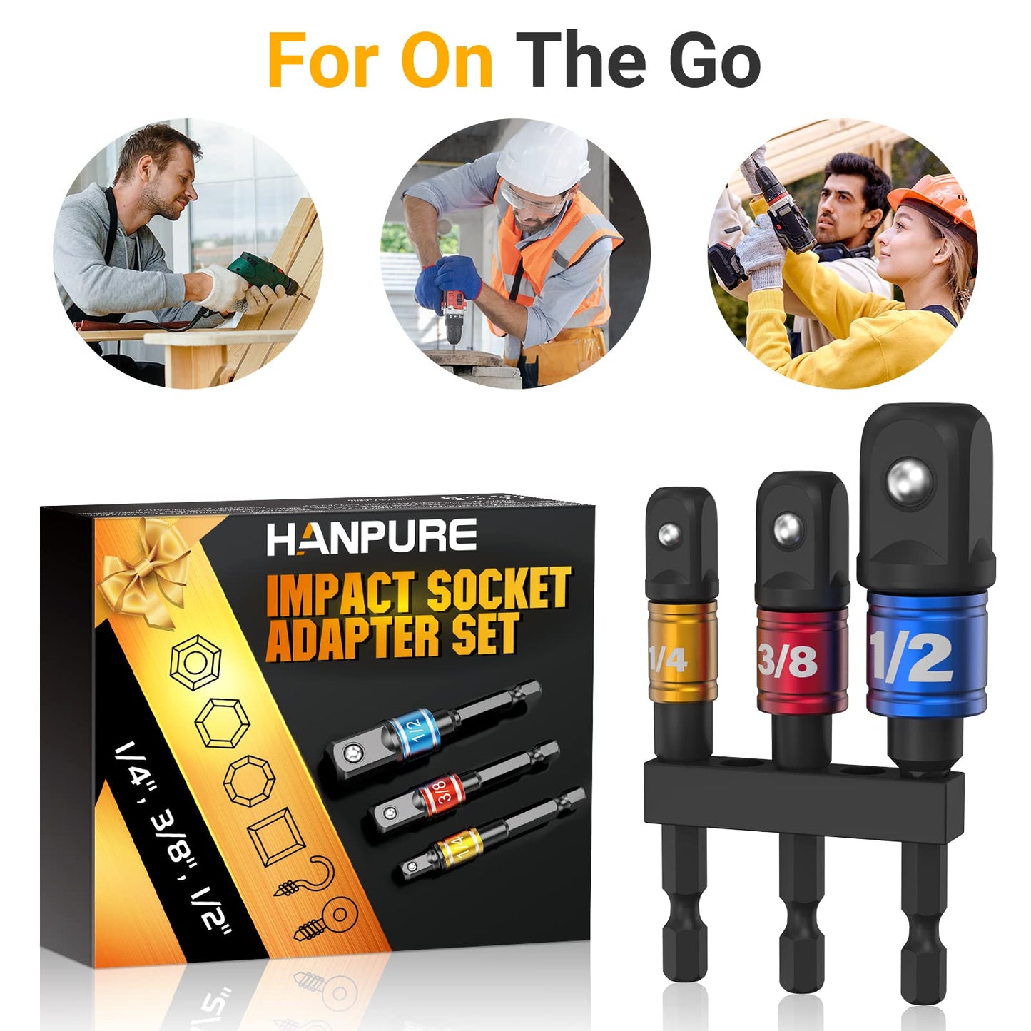Impact Socket Adapter Set for Drill - Tools for Men Gadgets 1/4" 3/8" 1/2" Impact Grade Driver Bit Set Extension Bit with Holder Ratchet Wrench Nut Hex Drive Adapter Hand Power Accessories Cool Stuff