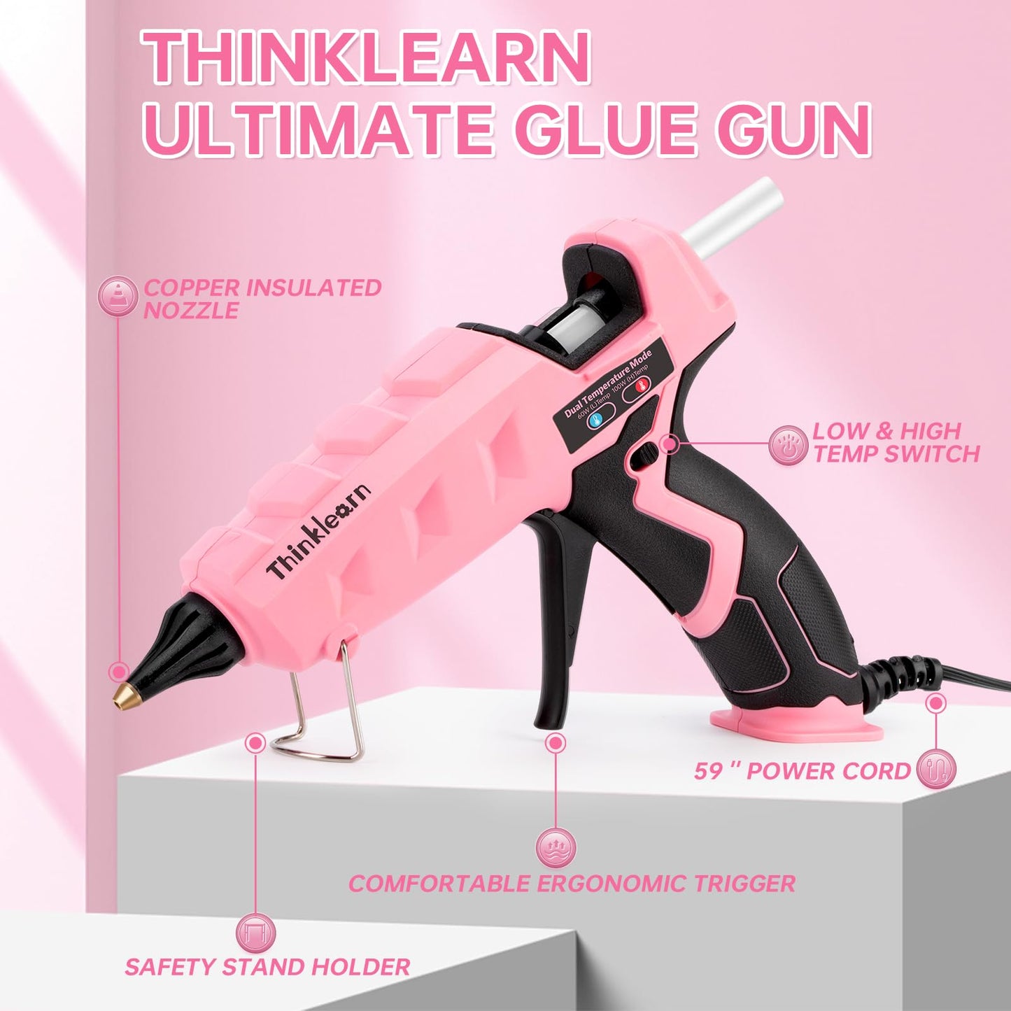 THINKLEARN Hot Glue Gun Full Size, 60/100W Dual Power Glue Gun with 15 Glue Sticks(7/16''), Heavy Duty Large Glue Gun Kit, Hot Glue Gun and Sticks Set for Crafts, Arts, DIY and Home Repairs