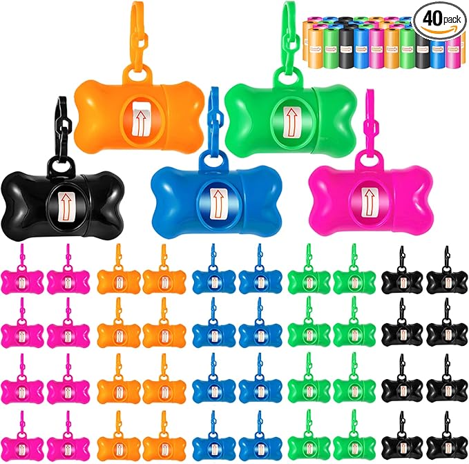 Arroyner 40 Pack Bone Shaped Poop Bag Dispenser Pet Waste Disposal Bag Dispenser (Random Color)