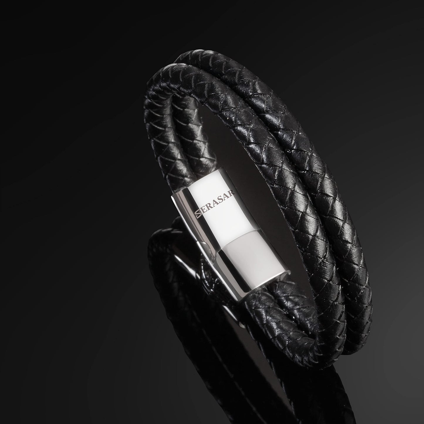 SERASAR Bracelets for 17cm Silver Gift Box Genuine Leather Cowhide Braided Adjust Able Magnetic Clasp Multi Layer Jewellery Manacle Mans Male Mens Band Jewelry Accessories