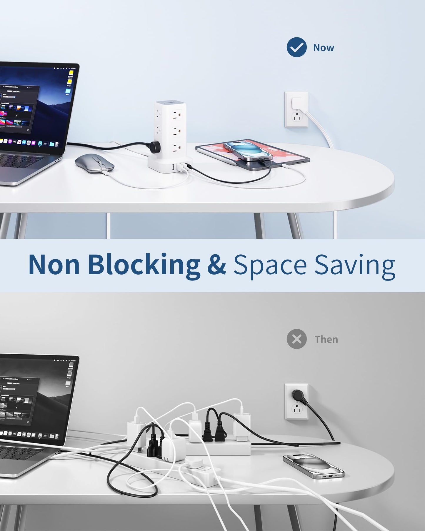 Extension Cord with Multiple Outlets, SMALLRT Flat Plug Surge Protector Power Strip Tower with USB 12 AC Outlets, 6.5FT Ultra Thin Extension Cord Outlet Extender for Home Office, Overload Protection