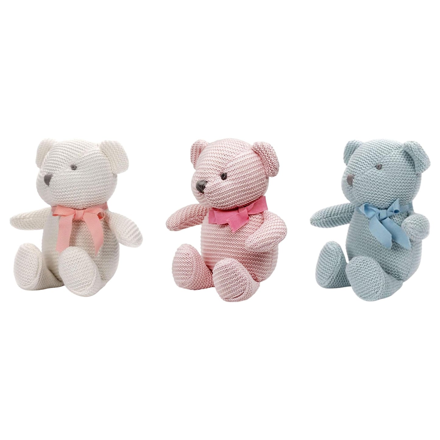 FLUFFYFUN 100% Organic Cotton Teddy Bear Plush Toy Gift Set, 3 Pack of 6.5" Baby Stuffed Animals for Baby Shower Decorations & Newborn Gifts
