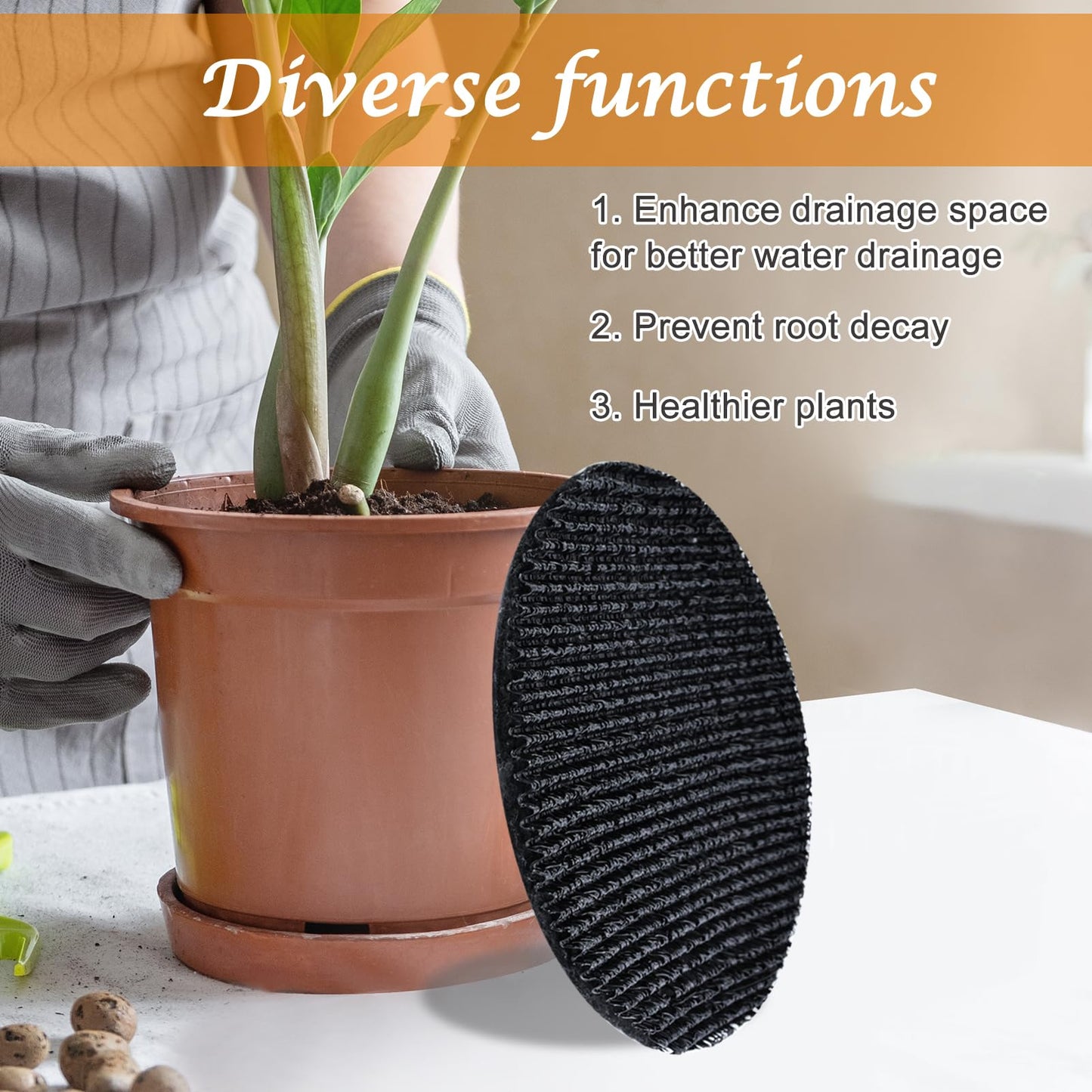 6Pcs 9inch Round Pot Mesh Drainage Discs Double Layer Plant Pot Hole Insert Pads Cutable Bonsai Pot Bottom Grid Mat Mesh Reusable for Indoor Outdoor Potted Plant Prevent Soil Loss Keep Roots Healthy