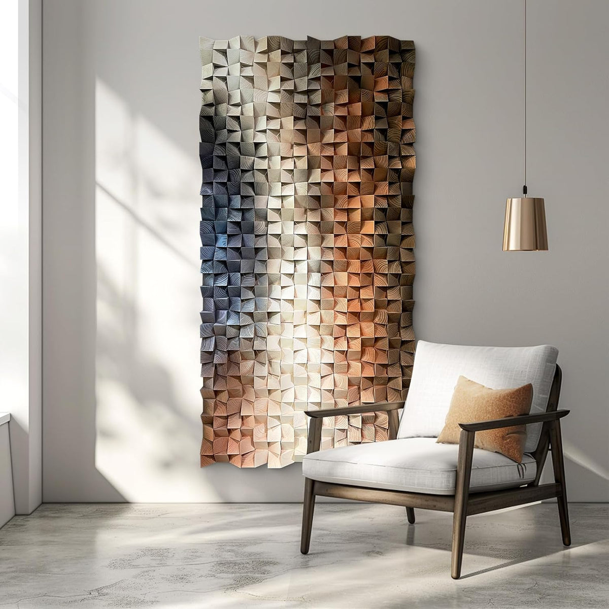 LIUZEYUE - 3D Wood Wall Art Decor Hand Crafted Wooden Blocks | Geometric Sculpture Art Modern Home Office Wall Art Easy Installation