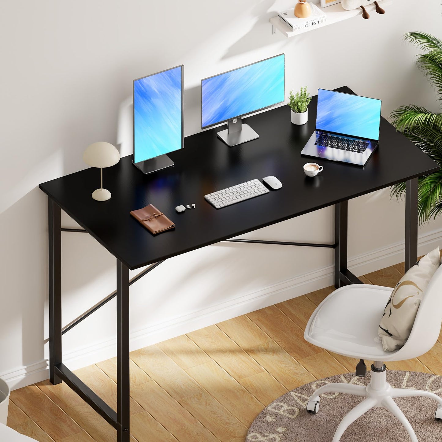OLIXIS 47 Inch Home Office Desk, Small Computer Work Table with X-Shaped Reinforcement, Home Simple Modern Writing Study Table, Black
