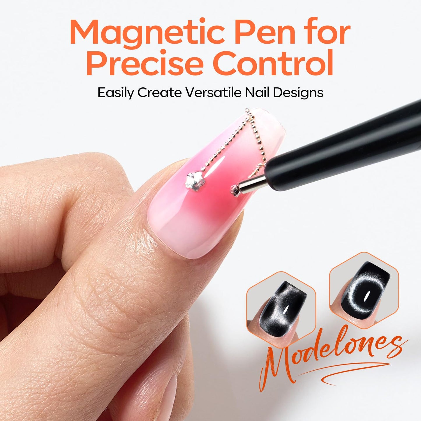 modelones Cat Eye Magnet Set, Heart French Cateye Gel Polish Nail Tools Kit Dual-Head 3 IN One Magnets Pen Heart Round Square Flower Glassy Moon Multi Effect Nail Art Designs Home DIY Salon Use