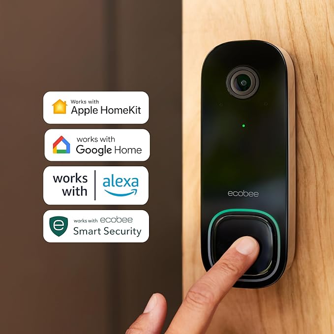 ecobee Smart Video Doorbell Camera (Wired) - with Industry Leading HD Camera, Smart Security, Night Vision, Person and Package Sensors, 2-Way Talk, and Video & Snapshot Recording