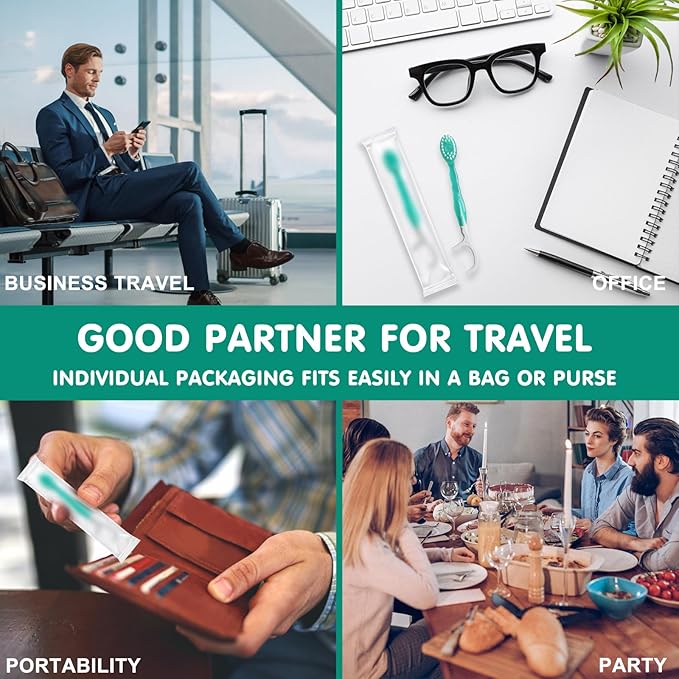 5 in 1 Disposable mini Toothbrushes on The go Toothbrush Portable Travel Toothbrush(Toothpaste + Tongue Scraper + Floss + Picks Individually Wrapped Prepasted Oral Care Mint 24 Packs