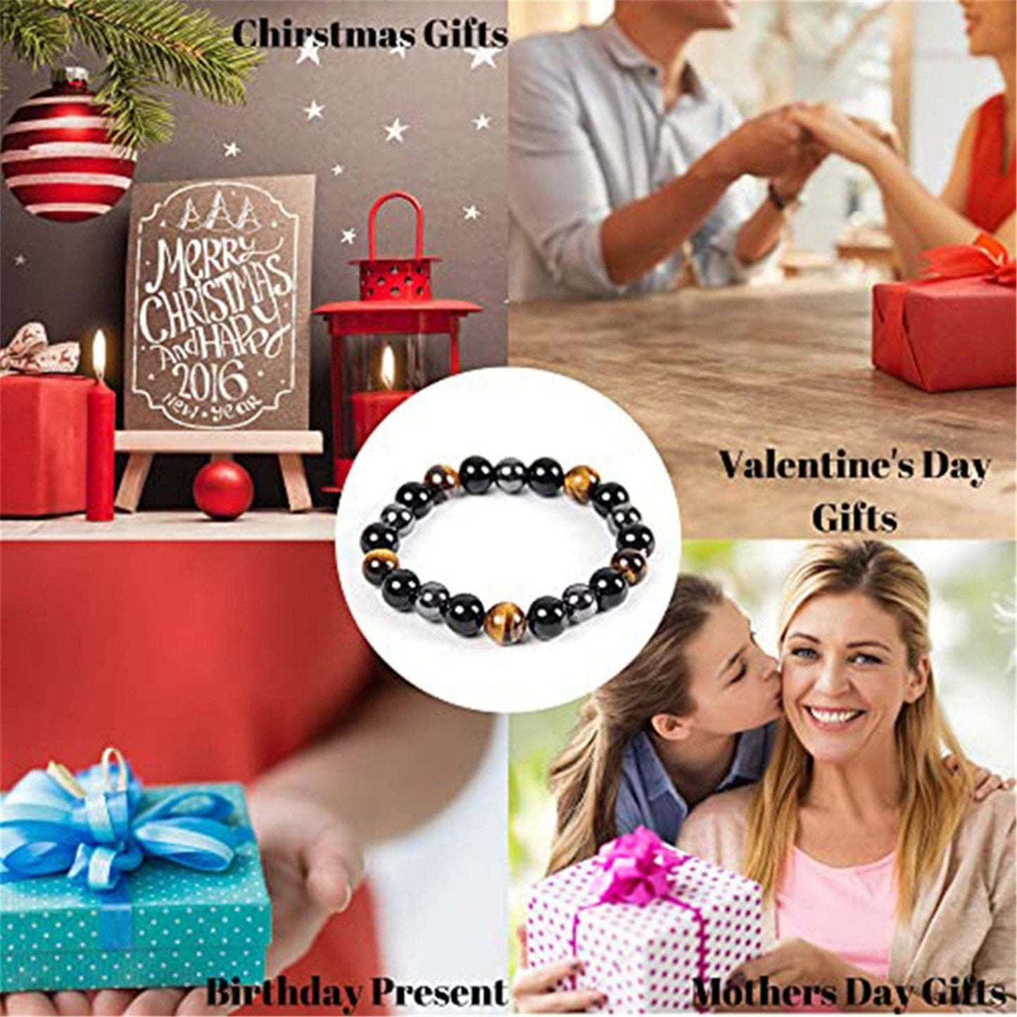 WEFRIN Triple Protection Bracelet for Bring Luck and Prosperity Hematite Black Obsidian Tiger Eye Stone Bracelets for Men Women, Beaded Buddha Rope Uni Bracelet (2pcs) (F)