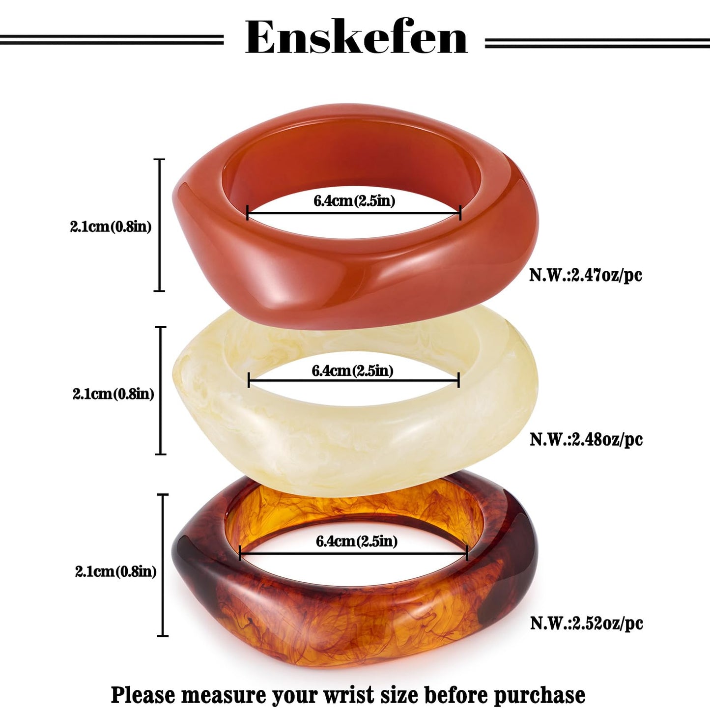 ENSKEFEN 3Pcs Colorful Acrylic Bracelets Set for Women Chunky Resin Bangles Trendy Irregular Stackable Acrylic Resin Bangle Bracelet