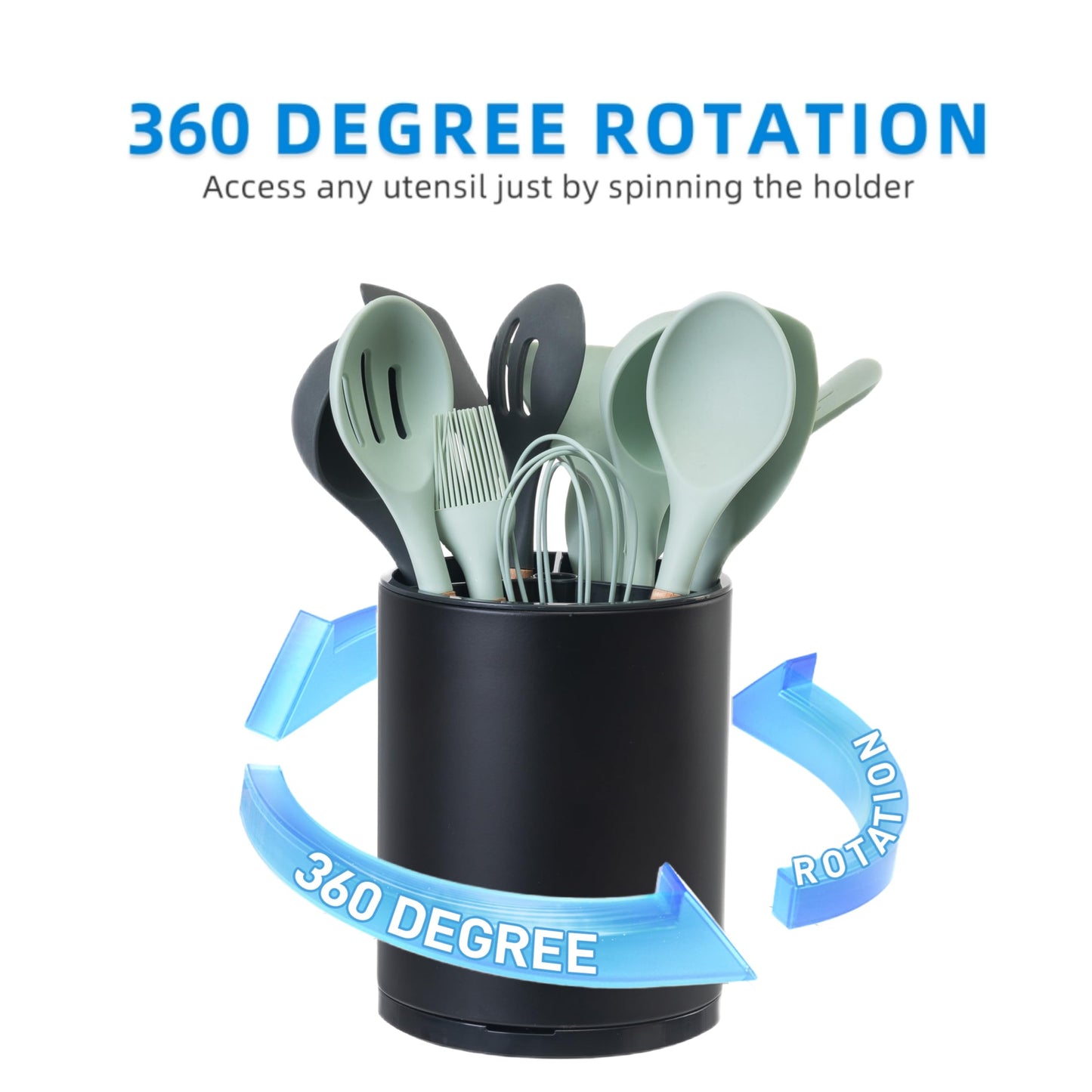 LIBODOUR Kitchen Utensil Holder Extra Large Rotating For Counter Organizer Stainless Steel Storage Cooking Silverware Caddy 3 Compartment Flatware Spoon Spatula Tool Cutlery Container(2 Set Black)