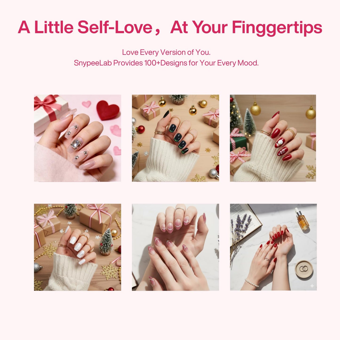 SnypeeLab Handmade Press on Nails with 600pcs Zero Damage Nail Adhesive Tabs Kits, 3D Flower False Nail for Women and Girls-24pcs