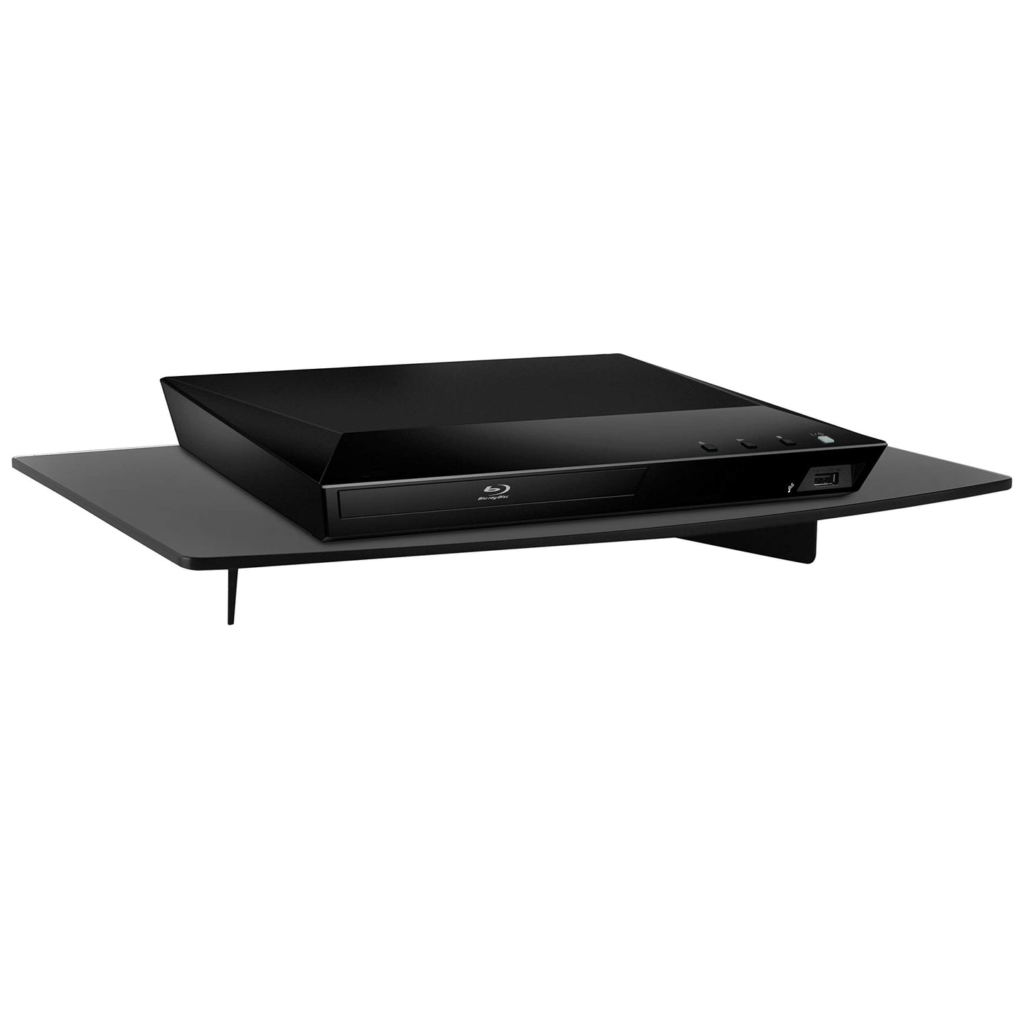 Mount-It! Floating Wall Shelf – Tempered Glass Media Shelf for Cable Box, DVD Player, Gaming Consoles (PS5, Xbox, Roku), Projector – Wall-Mounted w/Steel Frame, Cable Management, 22 lb Capacity