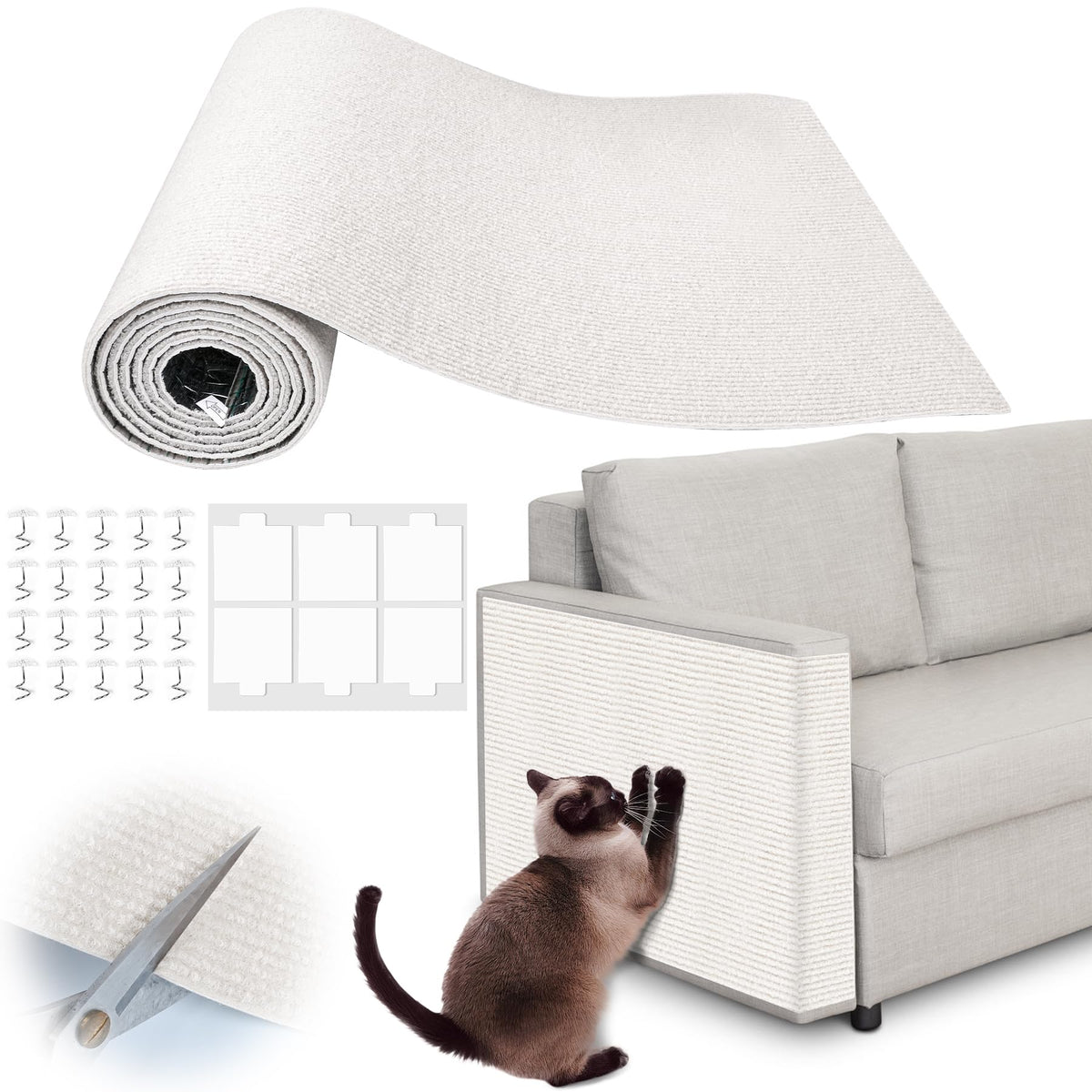Cat Scratch Furniture Protector - 138" x 15.8" Trimmable Self-Adhesive Cats Claws Scratch Pads, DIY Cat Climbing Couch Protector for Scratch Post Cat Tree Replacement Indoor (Dark Gray)