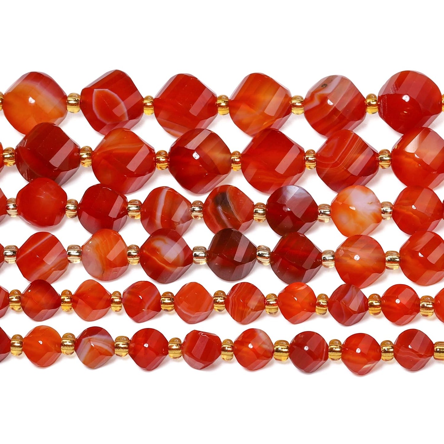 Yochus 42pcs Natural Red Striped Agate Stone Beads for Bracelet,2strands 6mm Facted Twist Loose Gemstone Beads for Jewelry Making DIY Craft Necklace Earring
