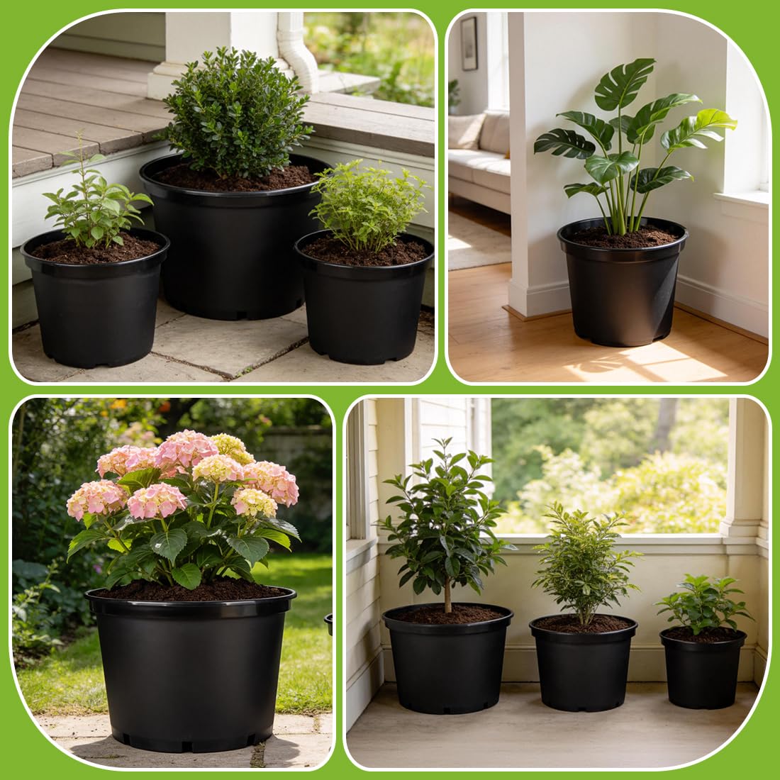 RooTrimmer 3/5/7 Gallon Nursery Pots 9 Pack Set, Plastic Planter with Drainage Holes – Round, Sturdy, Deep Design for Indoor/Outdoor Plants