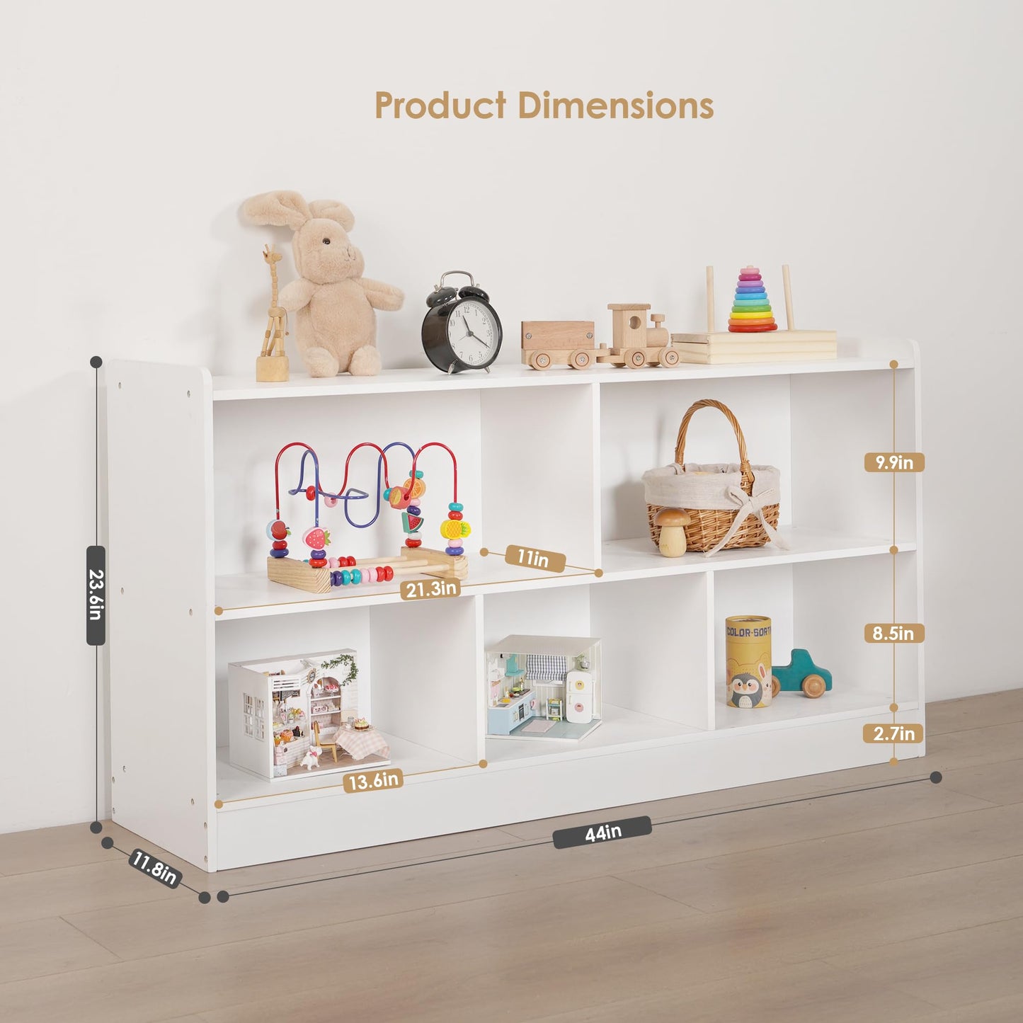 Leeshyah 5-Section Wooden Toy Shelf for Kids, Montessori Shelf Storage with Open Shelving & Customizable Layout | Safe, Sturdy Design for Kids Room, Classroom & Playroom White