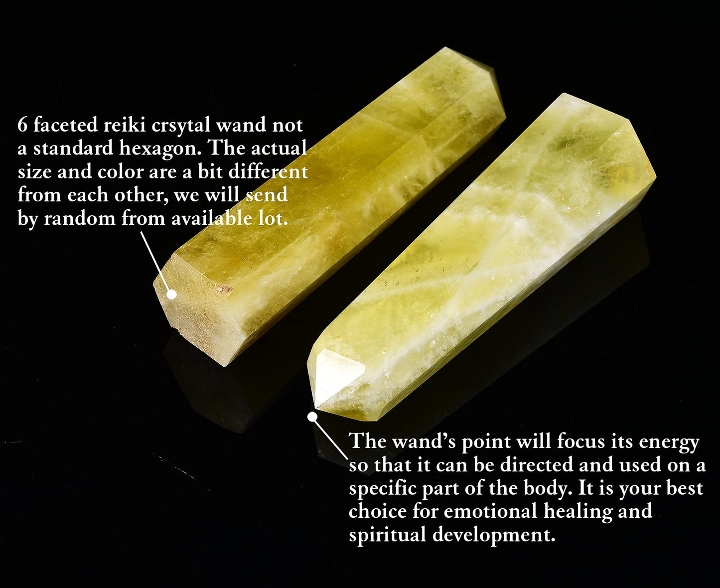 AMOYSTONE Large Crystal Obelisk Tower Lemon Quartz Point Wand 6 Faceted Reiki Meditation Therapy 1.1-1.7 LBS