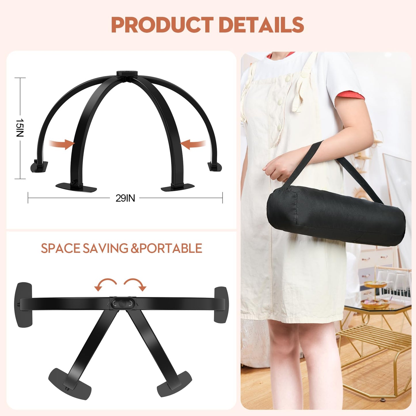SLYFTE Premium Large Half Moon LED Light for Nail Tech, Foldable Arch Light for Nail Desk Lamp with Phone Stand Perfect for Manicure Handicraft Lighting (Golden, Large)