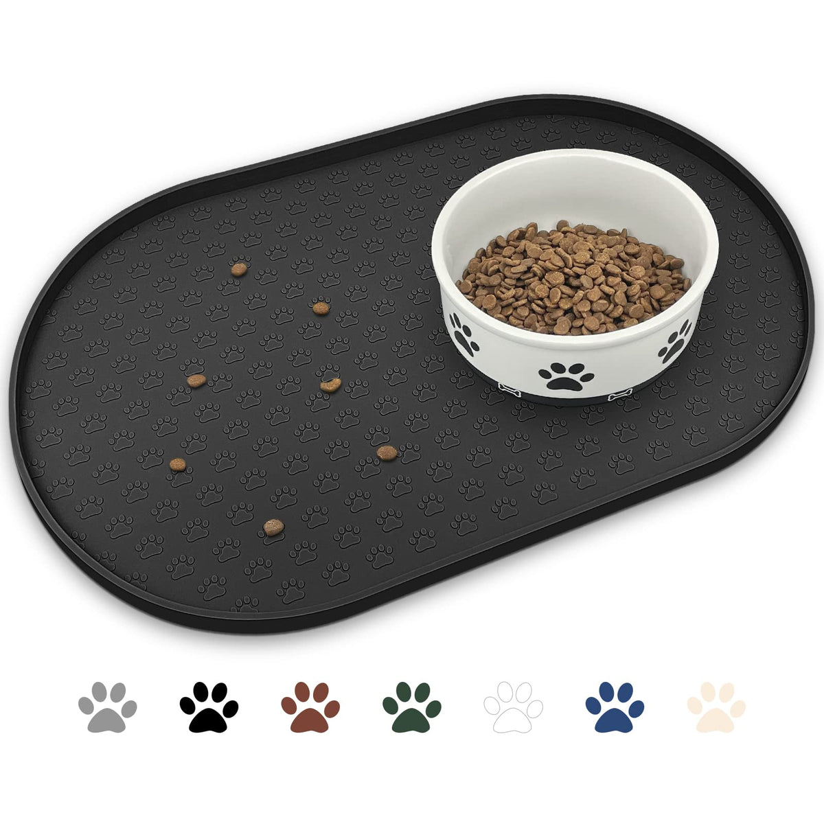Dog Food Mat Spill-Proof Silicone Dog Bowl Mat Raised Edge Pet Placemat
