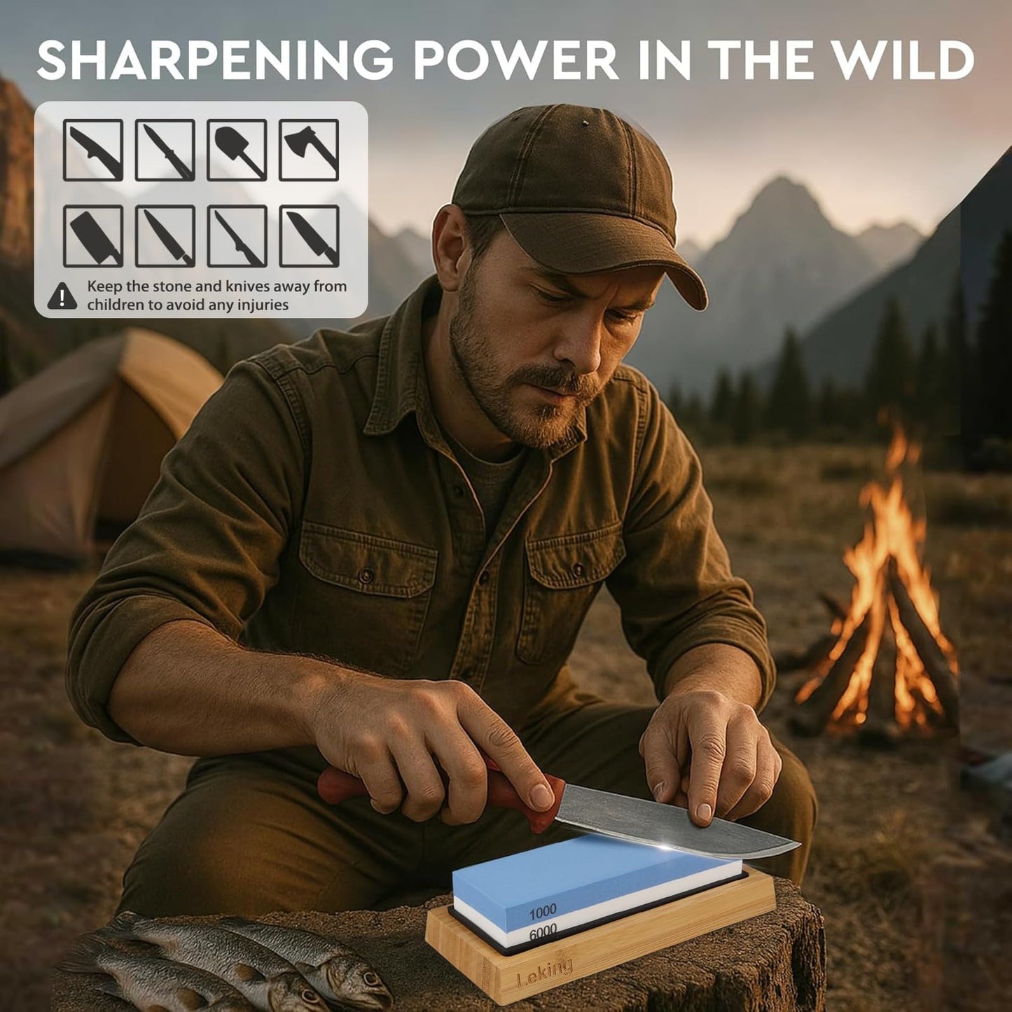 Leking Professional Knife Sharpener & Sharpening Stone Set: 1000/6000 Grit Dual-Sided Whetstone(7"x2.4"x1.2") with Bamboo Base, Non-Slip Silicone Holder, Angle Guide & Leather Strop Kit