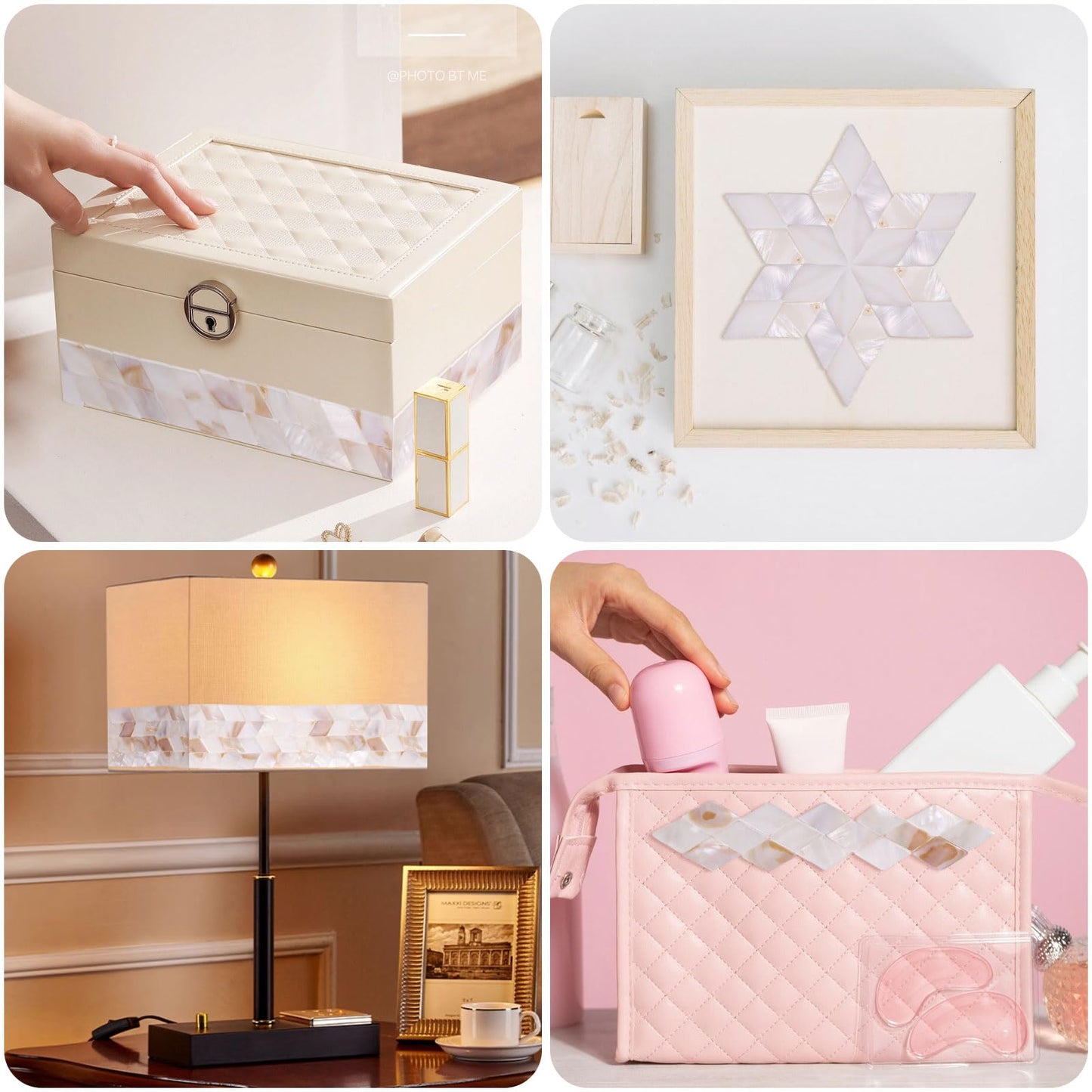 beinkmake 195Pcs Mother of Pearl Mosaic Tiles Bulk Natural Shell Mosaic Flat Rhombic Square Tiles for Home Decoration DIY Crafts