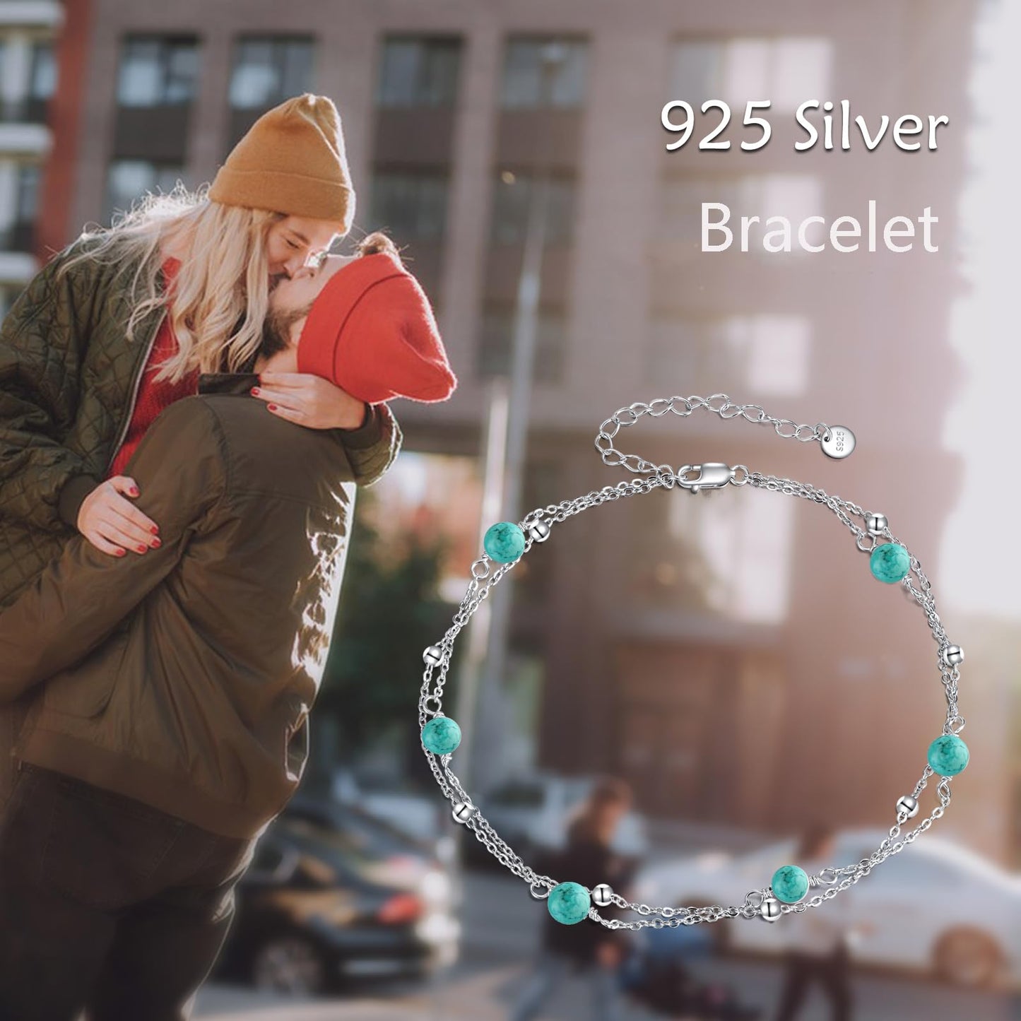 CRMAD Turquoise Bracelet for Women Sterling Silver Beach Jewelry Gift for Women (turquoise, bracelet 7+2'')
