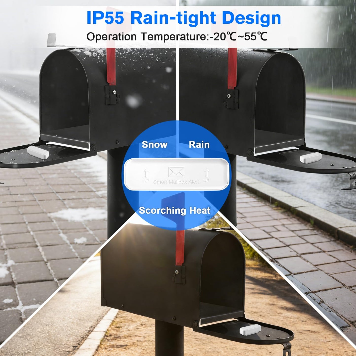 Smart Mailbox Sensor with WiFi,Mailbox Alert for Delivered Mail,500 ft Long Range Wireless Mailbox Alarm with LED Light and Sound Reminders,Mailbox Security System 2.4G WiFi Compatible